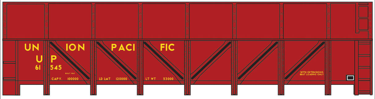 Railroad Decal Set -- Union Pacific GS Steel Gondola Sugar Beet Car (Yellow Lettering)