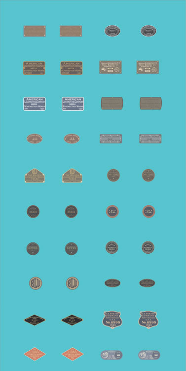 Railroad Decal Set -- 20 Assorted Pairs of Raised-Print Builders Plates