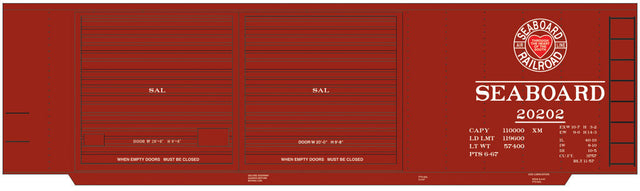 Railroad Decal Set -- Seaboard Air Line 40' Double-Door Steel Boxcar (Heart Logo)