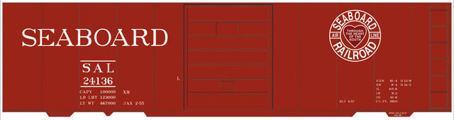 Railroad Decal Set -- Seaboard Air Line 40' Steel Boxcar (Heart Logo, Large Seaboard)
