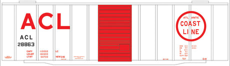 Railroad Decal Set -- Atlantic Coast Line 40' Steel Boxcar (White Car, Red Lettering)