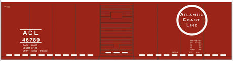Railroad Decal Set -- Atlantic Coast Line 40' Steel Boxcar (Circle Logo, Dashed Line Frame)