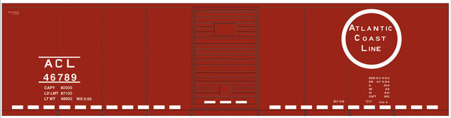 Railroad Decal Set -- Atlantic Coast Line 40' Steel Boxcar (Circle Logo, Dashed Line Frame)