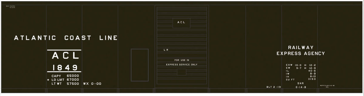 Railroad Decal Set -- Atlantic Coast Line 40' Steel Express Boxcar (REA Markings)