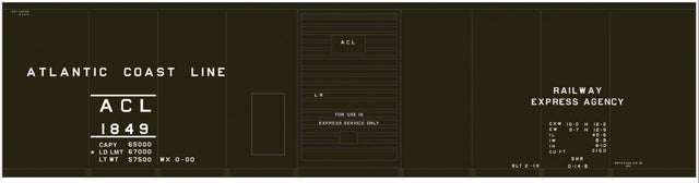 Railroad Decal Set -- Atlantic Coast Line 40' Steel Express Boxcar (REA Markings)