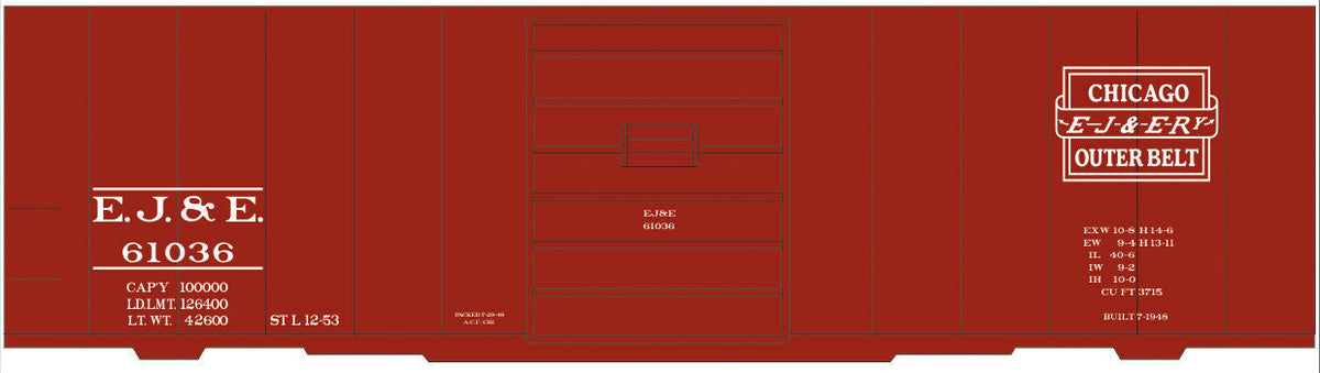 Railroad Decal Set -- Elgin, Joliet & Eastern 40' Steel Boxcar (Outer Belt Logo)