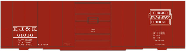Railroad Decal Set -- Elgin, Joliet & Eastern 40' Steel Boxcar (Outer Belt Logo)