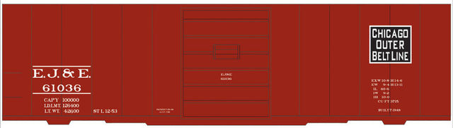 Railroad Decal Set -- Elgin, Joliet & Eastern 40' Steel Boxcar (black Rectangular Outer Belt Line)