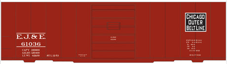Railroad Decal Set -- Elgin, Joliet & Eastern 40' Steel Boxcar (black Rectangular Outer Belt Line)