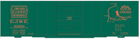 Railroad Decal Set -- Elgin, Joliet & Eastern 40' Steel Boxcar (green Car, Map Around Chicago Logo