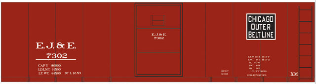 Railroad Decal Set -- Elgin, Joliet & Eastern 40' Steel Boxcar (black Rectangular Outer Belt Line)