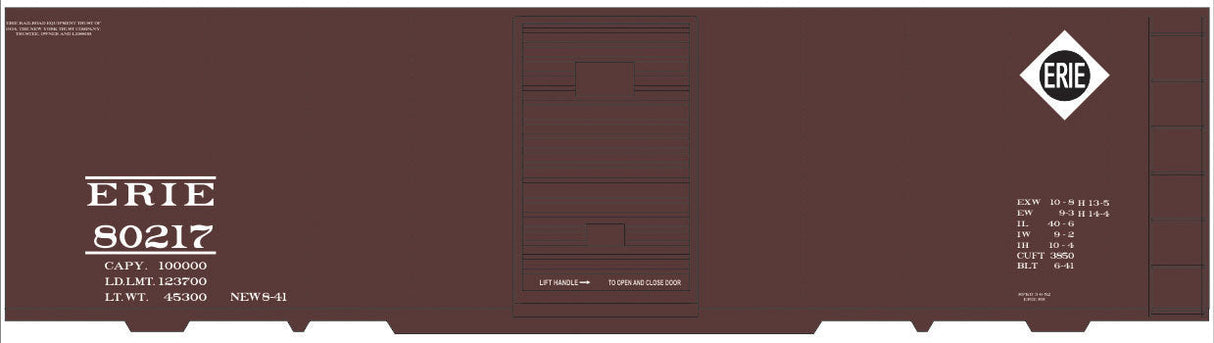 Railroad Decal Set -- Erie 40' Steel Boxcar (Small Diamond Logo High on Side)