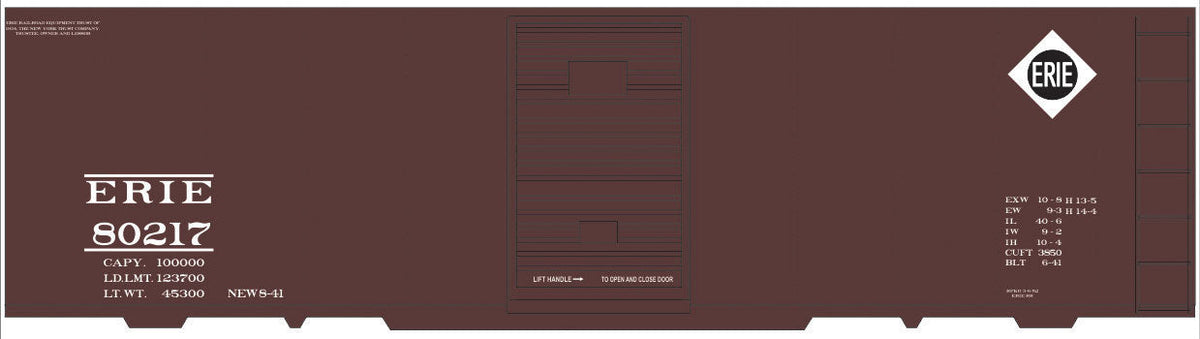 Railroad Decal Set -- Erie 40' Steel Boxcar (Small Diamond Logo High on Side)