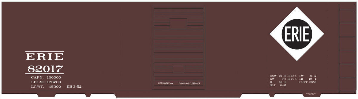 Railroad Decal Set -- Erie 40' Steel Boxcar (Large Diamond Logo)