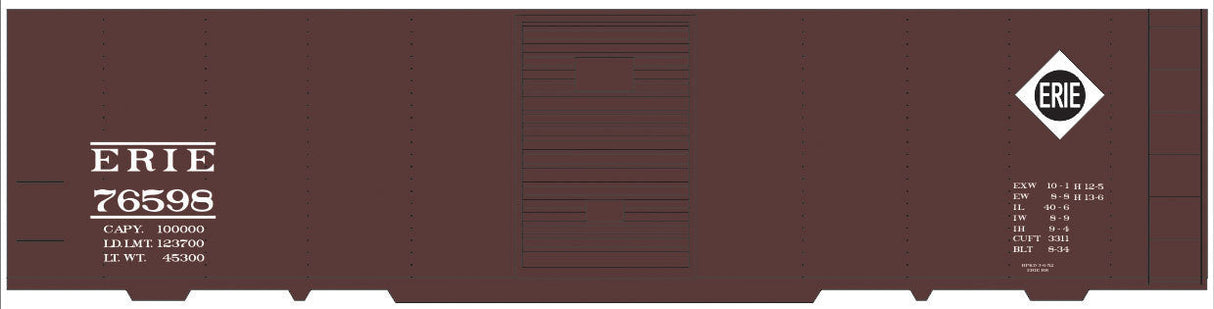 Railroad Decal Set -- Erie 40' Steel Boxcar (Small Diamond Logo Mid Placement)