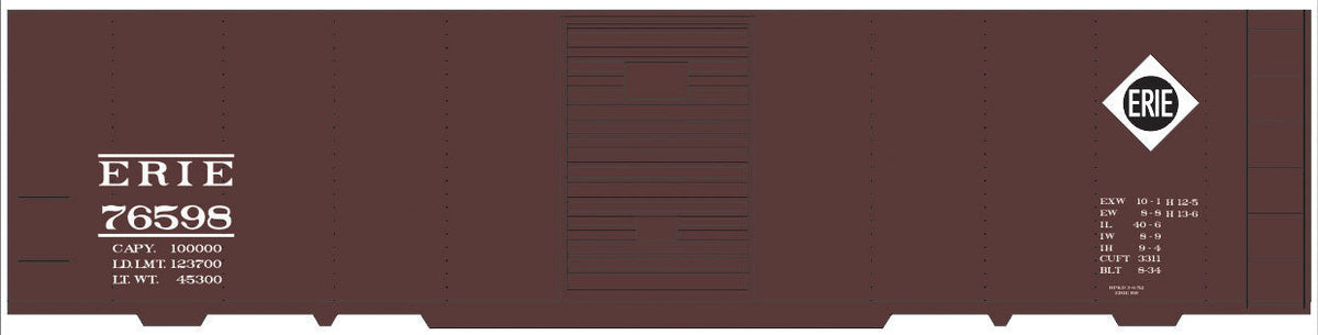 Railroad Decal Set -- Erie 40' Steel Boxcar (Small Diamond Logo Mid Placement)