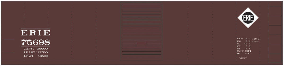 Railroad Decal Set -- Erie 40' Steel Boxcar (Small Diamond Logo Mid Placement)