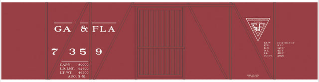 Railroad Decal Set -- Georgia & Florida 40' Single-Sheathed Wood Boxcar (Triangle Logo)