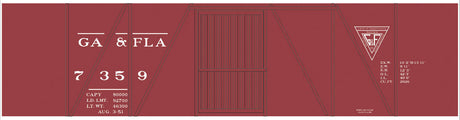 Railroad Decal Set -- Georgia & Florida 40' Single-Sheathed Wood Boxcar (Triangle Logo)