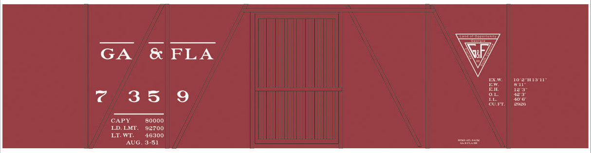 Railroad Decal Set -- Georgia & Florida 40' Single-Sheathed Wood Boxcar (Triangle Logo)