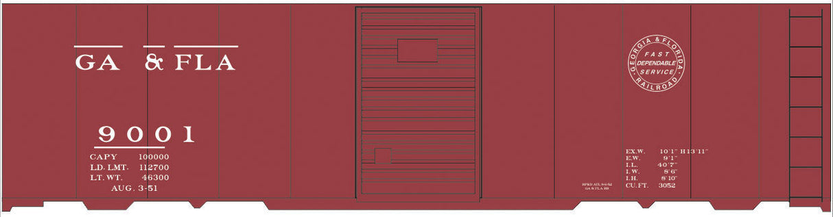 Railroad Decal Set -- Georgia & Florida 40' Steel Boxcar (Circle Logo)