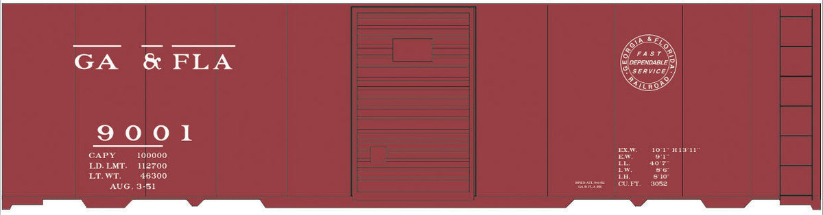 Railroad Decal Set -- Georgia & Florida 40' Steel Boxcar (Circle Logo)