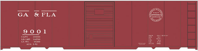 Railroad Decal Set -- Georgia & Florida 40' Steel Boxcar (Circle Logo)