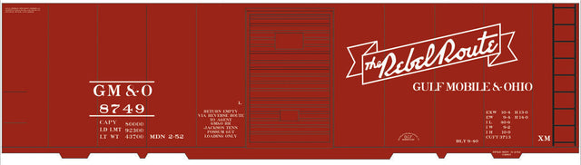 Railroad Decal Set -- Gulf, Mobile & Ohio 40' Steel Boxcar (Rebel Route Logo)