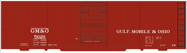 Railroad Decal Set -- Gulf, Mobile & Ohio 40' Steel Boxcar (Boxcar Red Car, No Logo)