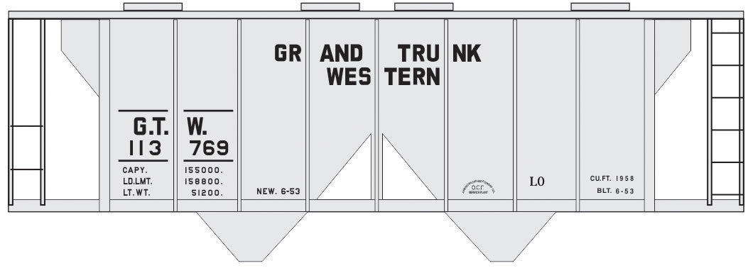 Railroad Decal Set -- Grand Trunk Western 2-Bay Covered Hopper (gray Car, Cement Car)