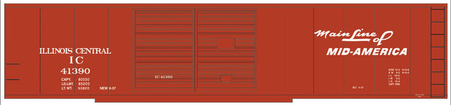 Railroad Decal Set -- Illinois Central 50' Double-Door Boxcar (Boxcar Red, Mainline Mid America Lo