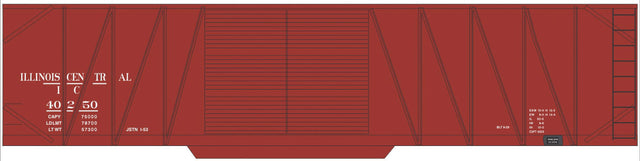 Railroad Decal Set -- Illinois Central 50' Double-Door Single-Sheathed Boxcar (Boxcar Red, No Logo