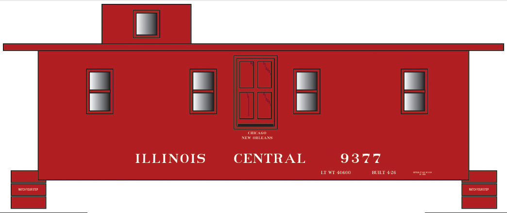 Railroad Decal Set -- Illinois Central Side-Door Cupola Caboose (Boxcar Red Car, No Logo)