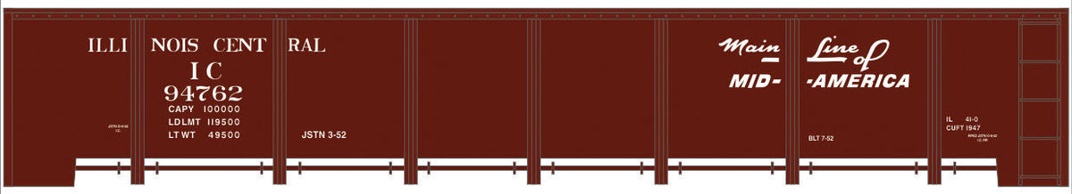 Railroad Decal Set -- Illinois Central 41' Steel Gondola (Boxcar Red, Mainline Mid of America Logo