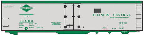 Railroad Decal Set -- Illinois Central 40' Steel Reefer (silver Car, green Lettering & Diamond Log
