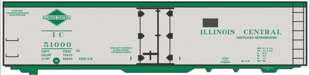 Railroad Decal Set -- Illinois Central 40' Steel Reefer (silver Car, green Lettering & Diamond Log