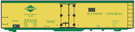 Railroad Decal Set -- Illinois Central 40' Steel Reefer (yellow Car, green Lettering & Diamond Log