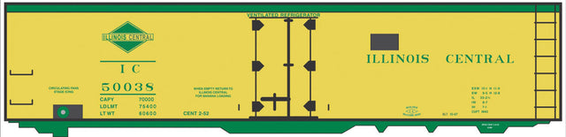 Railroad Decal Set -- Illinois Central 40' Steel Reefer (yellow Car, green Lettering & Diamond Log