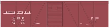 Railroad Decal Set -- Illinois Central 40' Single-Door Single-Sheathed Boxcar (Boxcar Red, No Logo