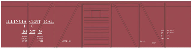 Railroad Decal Set -- Illinois Central 40' Single-Door Single-Sheathed Boxcar (Boxcar Red, No Logo