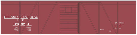 Railroad Decal Set -- Illinois Central 40' Single-Door Single-Sheathed Boxcar (Boxcar Red, No Logo