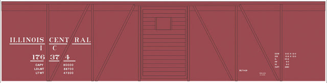 Railroad Decal Set -- Illinois Central 40' Single-Door Single-Sheathed Boxcar (Boxcar Red, No Logo