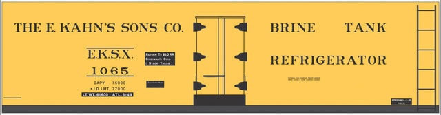 Railroad Decal Set -- E. Kahn's Sons 37' Steel Reefer (yellow Car)