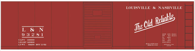 Railroad Decal Set -- Louisville & Nashville 40' Steel Boxcar (Boxcar Red Car, Old Reliable Slogan