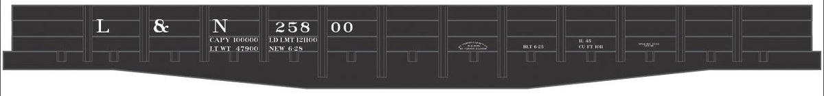 Railroad Decal Set -- Louisville & Nashville 45' Wood Gondola (black)
