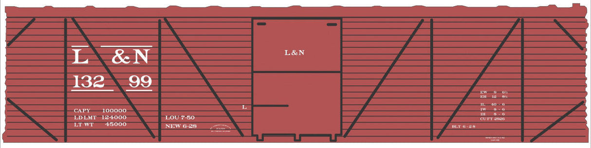 Railroad Decal Set -- Louisville & Nashville 40' Single-Sheathed Wood Boxcar (Boxcar Red, No Logo)