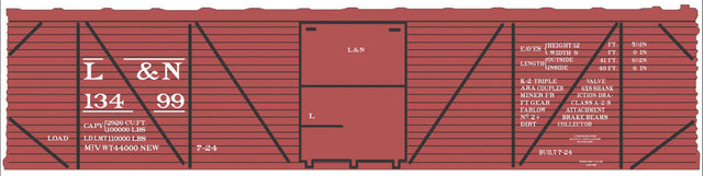 Railroad Decal Set -- Louisville & Nashville 40' Single-Sheathed Wood Boxcar (Boxcar Red, No Logo)