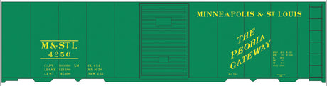 Railroad Decal Set -- Minneapolis & St. Louis 40' Steel Boxcar (green Car, Peoria Gateway Slogan)