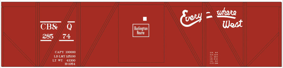 Railroad Decal Set -- Chicago, Burlington & Quincy 40' Single-Sheathed Boxcar