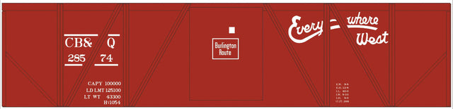 Railroad Decal Set -- Chicago, Burlington & Quincy 40' Single-Sheathed Boxcar